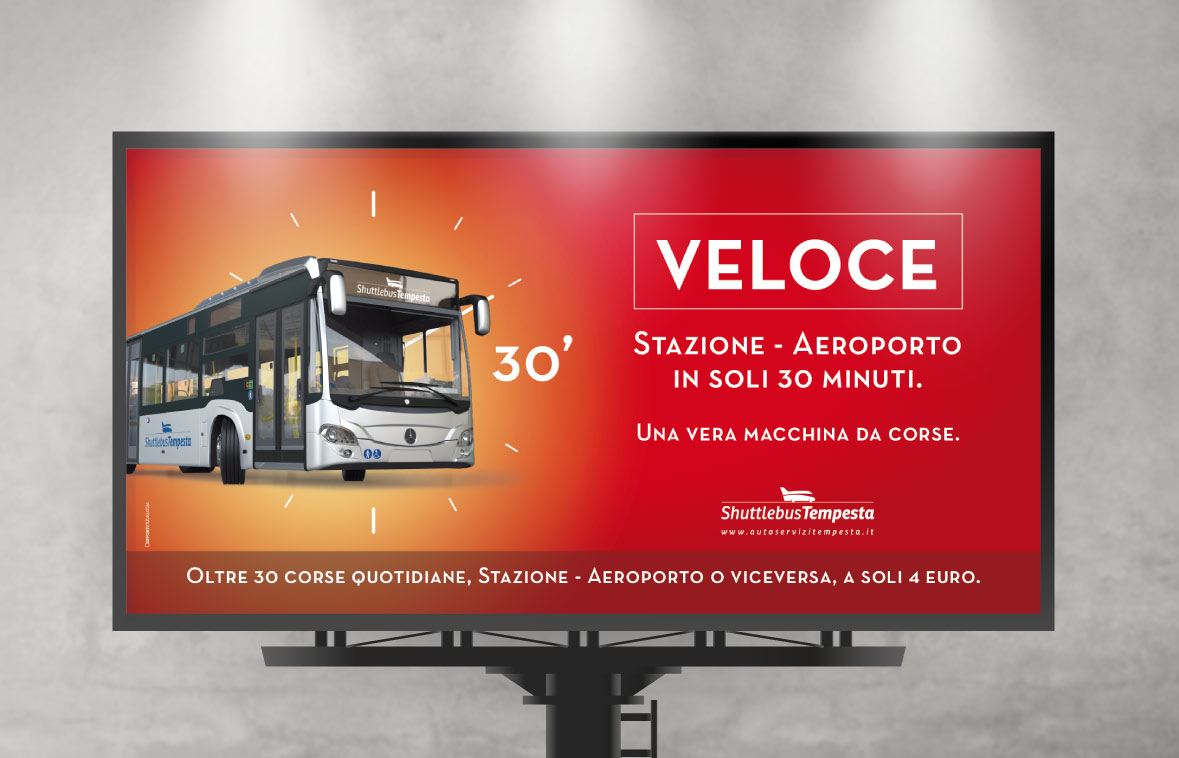 cartellone pubblicitario 6x3 per Autoservizi-tempesta con bus navetta