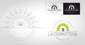 Studio del logo La Cosmottega con schema grafico e prove colori realizzato da Effort Studio-Bari